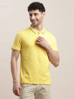 Turtle - Men's Yellow Solid Slim Fit Polo T-Shirt