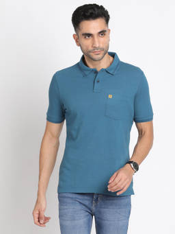 Turtle - Men's Polycotton Teal Blue Solid Slim Fit Polo T-Shirt