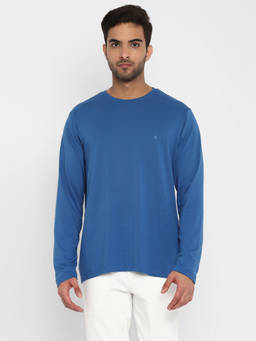 Turtle - Men's Blue Solid Slim Fit Round Neck T-Shirt