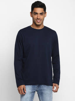 Turtle - Men's Navy Blue Solid Slim Fit Round Neck T-Shirt