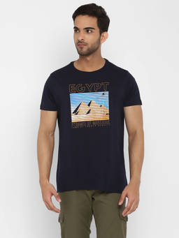 Turtle - Men's Navy Blue Slim Fit Round Neck T-Shirt