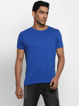 Turtle - Men's Blue Solid Slim Fit Round Neck T-Shirt