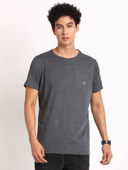 Turtle - Men's Charcoal Slim Fit Round Neck T-Shirt