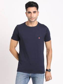 Turtle - Men's Navy Blue Slim Fit Round Neck T-Shirt