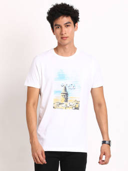 Turtle - Men's White Slim Fit Round Neck T-Shirt