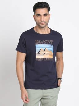 Turtle - Men's Navy Blue Slim Fit Round Neck T-Shirt