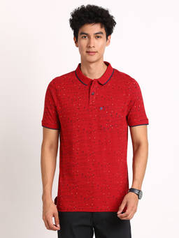 Turtle - Men's Red Printed Slim Fit Polo T-Shirt