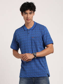 Turtle - Men's Blue Printed Slim Fit Polo T-Shirt