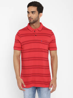 Turtle - Men's Red Stripe Slim Fit Polo T-Shirt