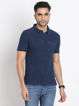Turtle - Men's Denim Blue Slim Fit Polo T-Shirt