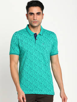 Turtle - Men's Turquoise Printed Slim Fit Polo T-Shirt