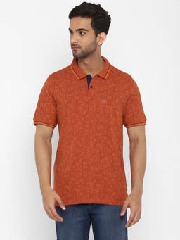 Turtle - Men's Rust Printed Slim Fit Polo T-Shirt
