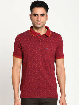 Turtle - Men's Red Printed Slim Fit Polo T-Shirt