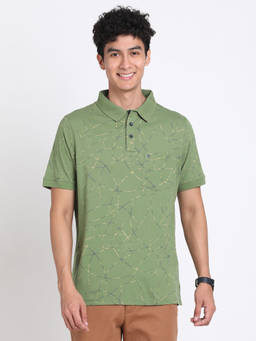 Turtle - Men's Green Printed Slim Fit Polo T-Shirt