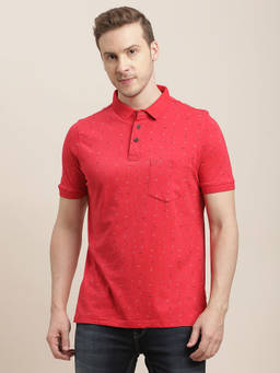 Turtle - Men's Red Printed Slim Fit Polo T-Shirt