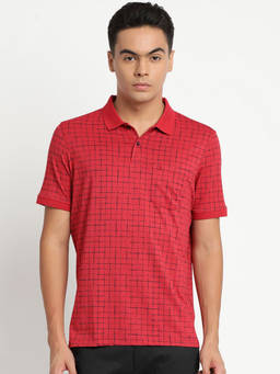 Turtle - Men's Red Printed Slim Fit Polo T-Shirt