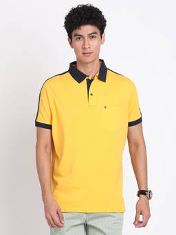 Turtle - Men's Yellow Solid Slim Fit Polo T-Shirt