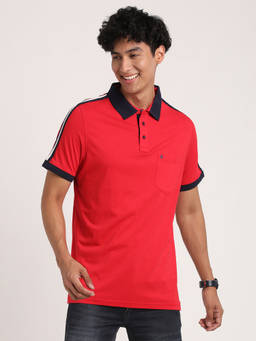 Turtle - Men's Red Solid Slim Fit Polo T-Shirt
