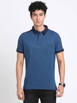 Turtle - Men's Blue Solid Slim Fit Polo T-Shirt