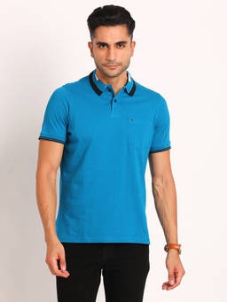 Turtle - Men's Blue Solid Slim Fit Polo T-Shirt