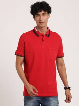 Turtle - Men's Red Solid Slim Fit Polo T-Shirt