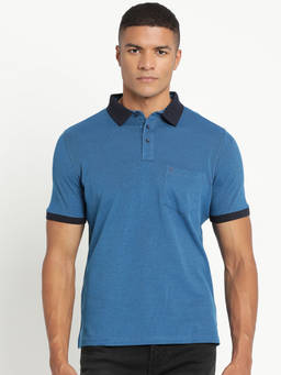 Turtle - Men's Blue Solid Slim Fit Polo T-Shirt