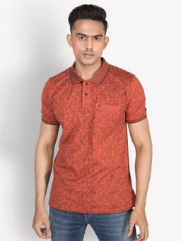 Turtle - Men's Rust Printed Slim Fit Polo T-Shirt