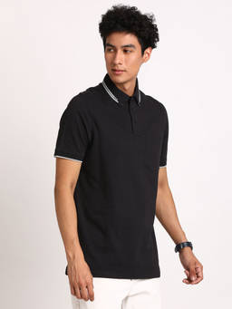 Turtle - Men's Black Solid Slim Fit Polo T-Shirt