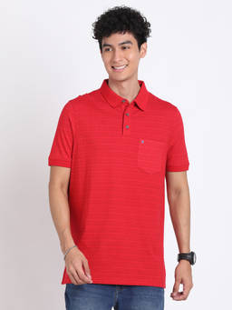 Turtle - Men's Red Dobby Slim Fit Polo T-Shirt