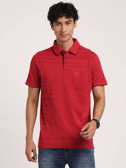 Turtle - Men's Red Dobby Slim Fit Polo T-Shirt