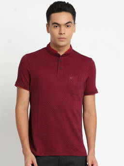 Turtle - Men's Maroon Dobby Slim Fit Polo T-Shirt