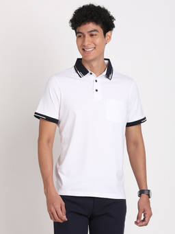 Turtle - Men's Cotton Stretch White Solid Slim Fit Polo T-Shirt
