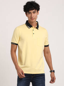Turtle - Men's Cotton Stretch Yellow Solid Slim Fit Polo T-Shirt