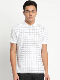 Turtle - Men's White Printed Slim Fit Polo T-Shirt