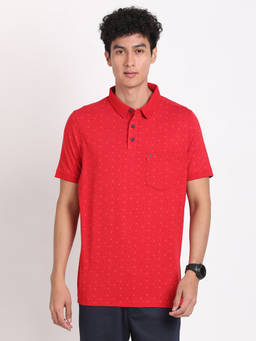Turtle - Men's Red Printed Slim Fit Polo T-Shirt