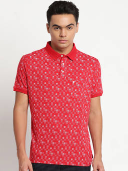 Turtle - Men's Red Printed Slim Fit Polo T-Shirt