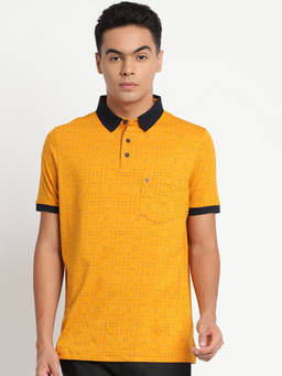 Turtle - Men's Yellow Printed Slim Fit Polo T-Shirt