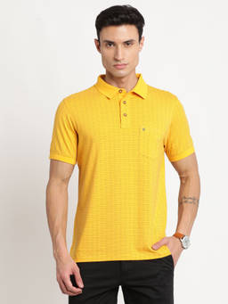 Turtle - Men's Yellow Printed Slim Fit Polo T-Shirt