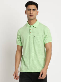 Turtle - Men's Pasta Green Printed Slim Fit Polo T-Shirt
