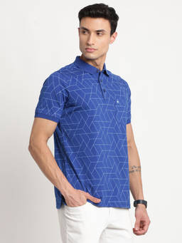 Turtle - Men's Blue Printed Slim Fit Polo T-Shirt