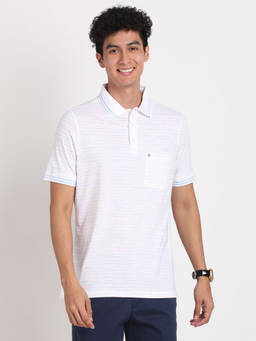 Turtle - Men's White Printed Slim Fit Polo T-Shirt