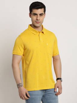 Turtle - Men's Yellow Printed Slim Fit Polo T-Shirt