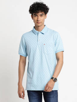 Turtle - Men's Sky Blue Printed Slim Fit Polo T-Shirt