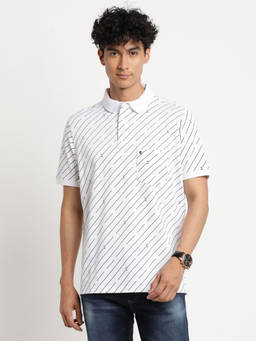 Turtle - Men's White Printed Slim Fit Polo T-Shirt