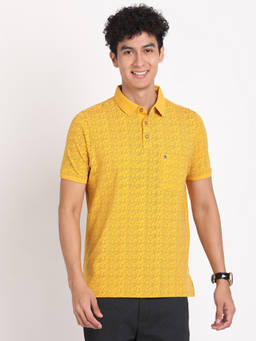 Turtle - Men's Yellow Printed Slim Fit Polo T-Shirt
