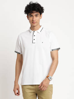Turtle - Men's Knitted White Slim Fit Polo T-Shirt