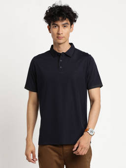 Turtle - Men's Knitted Navy Blue Slim Fit Polo T-Shirt