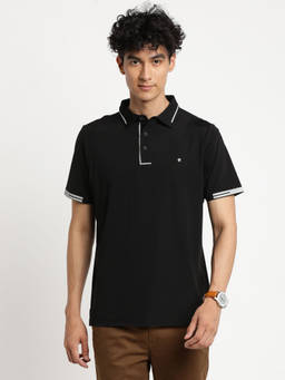 Turtle - Men's Knitted Black Slim Fit Polo T-Shirt