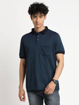 Turtle - Men's Blue Solid Slim Fit Polo T-Shirt