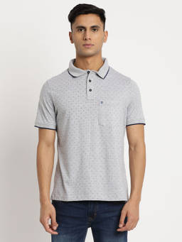 Turtle - Men's Grey Printed Slim Fit Polo T-Shirt